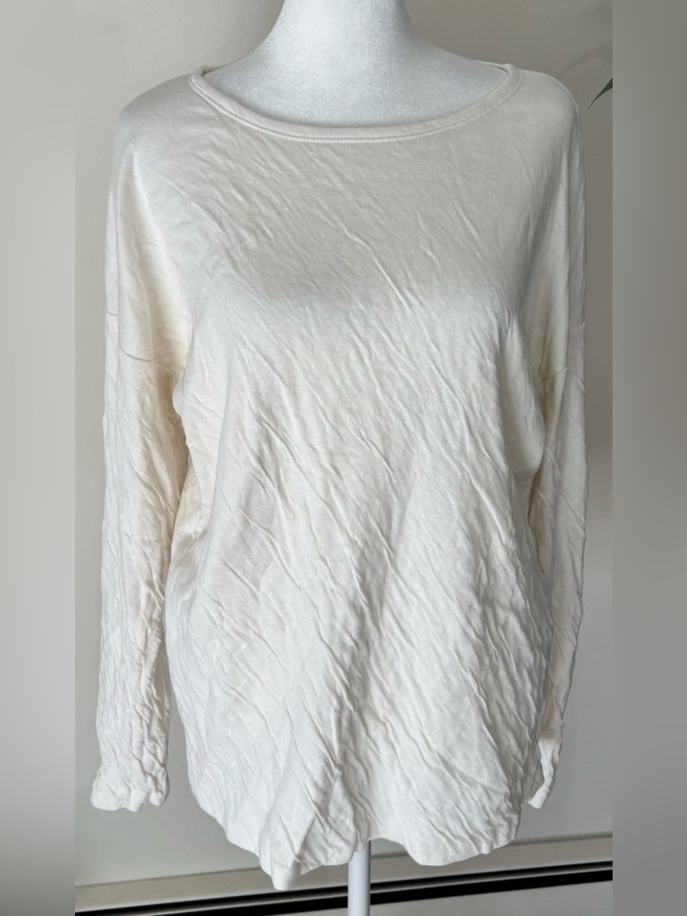 Mansur Gavriel Cream Long-Sleeve Tee Scoop Neck Top Cotton Relaxed Textured